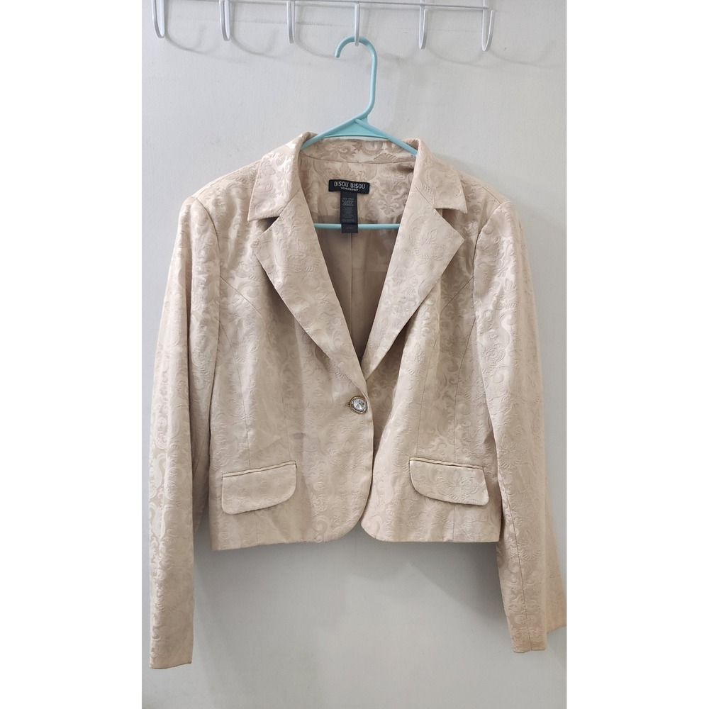 Bisou Bisou Michele Bohbot Beige Floral Jacquard Cropped Blazer Jacket XL